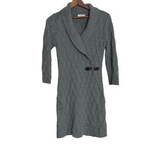 Calvin Klein Cable Knit Shawl Collar 3/4 Sleeve Sweater Dress Gray Size PM